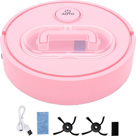 Aspirateur robot laveur intelligent, ultra silencieux (45 dB), batterie 300 mAh, autonomie de 50 min, fin (6 cm), idéal pour les poils d'animaux et les meubles bas (rose). (1/5)