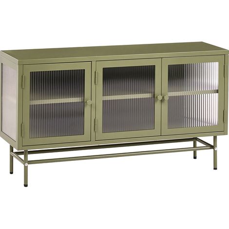 Credenza a 3 ante in metallo verde e vetro con ripiani 115 x 35 Devon (1/5)