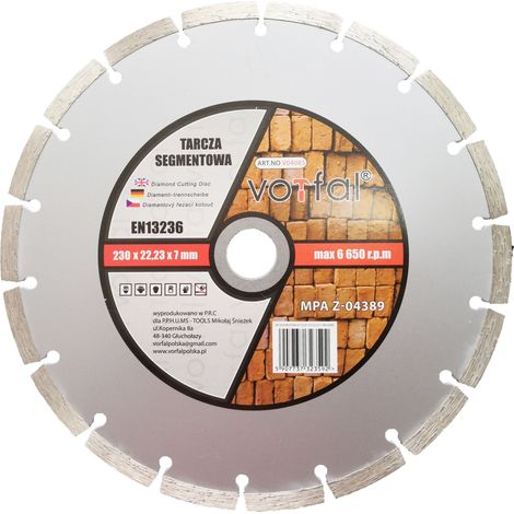 Disco de diamante segmentado para corte de bloques de hormig贸n 230 mm x 22 mm