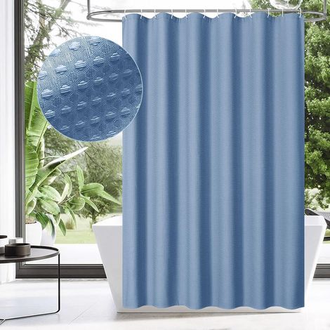 Rideau de douche extra long 183 x 213, Bleu 213 pouces XL en tissu gaufré pour décor de salle de bain moderne de luxe, Rideau de douche texturé avec poids à motif gaufré 213 pouces, Bleu (1/5)
