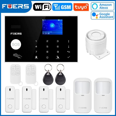 (Pack 4) Système d'alarme de sécurité domestique sans fil Wi-Fi GSM, compatible avec le contrôle via application. (1/5)