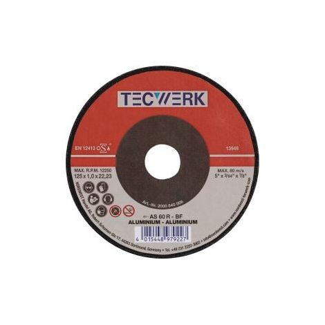 Disco  de  corte  ALU  D125x1,6mm  recto  para  aluminio  con  orificio  de  22,23mm  TECWERK (1/2)