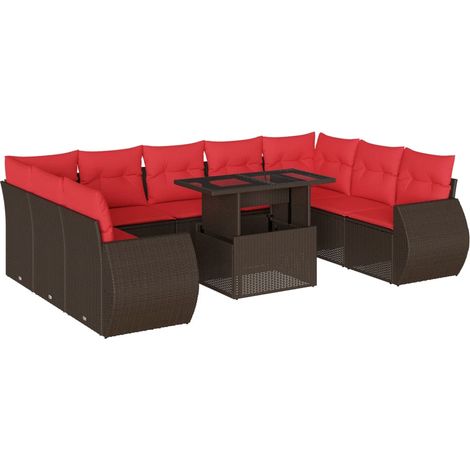 Maison Exclusive - 10-teiliges Gartensofa-Set mit Kissen, braun, (1/5)