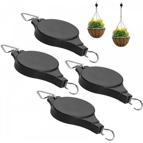 rétractable plante poulie fleur panier crochet - télescopique réglable pour bassin suspendu chlorophytum pot de cage 4 pièces Noir (1/4)