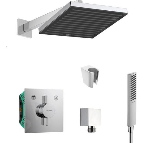 Colonne de douche encastrée avec mitigeur hansgrohe – Douche de tête Pulsify 260 – 1 jet PowderRain – Débit 29,5 l/min – SANI21HHK001 (1/5)