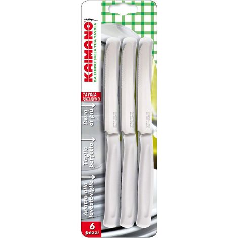 COLTELLO DA TAVOLA SEGHETTATO manico bianco  - KAIMANO