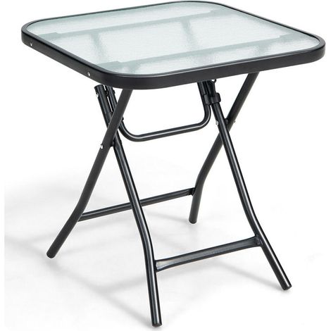 Gain de Place : Petite Table Basse de Jardin Pliable sans Montage en Verre Trempé Antirouille (1/5)