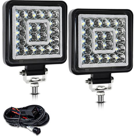 Barre lumineuse LED, 2 pièces de 4 pouces 160W, phares de travail carrés étanches pour tout-terrain avec kit de faisceau de câblage 16AWG pour camion, ATV, UTV, SUV, bateau (1/5)