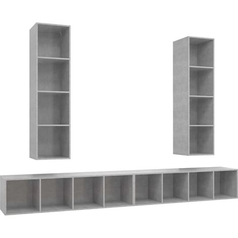 Set di 4 mobili porta TV a parete con pratico vano contenitore 37 x 37 x 142,5 cm legno composito grigio cemento 020055123