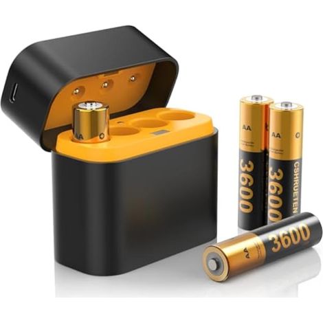 Lot de 4 piles rechargeables avec chargeur pour manette Meta Quest 2/3/3S, 1,5 V 2400 mAh avec boîte de rangement pour Oculus Quest 2/3/3S (1/5)