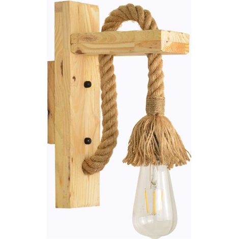 Applique murale design rétro corde de chanvre en lampes de chevet pour hôtel de couloir ampoule E27 Douillesans ampoules Bois (1/4)