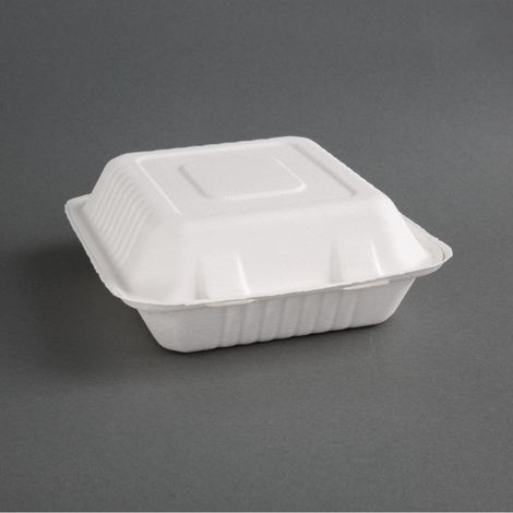 Boîtes 3 compartiments avec couvercle à charnière compostables en bagasse 201mm (lot de 200) - 223 x 201 - FIESTA COMPOSTABLE (1/5)