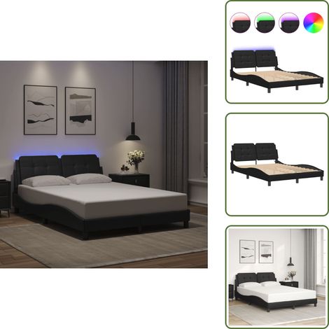 The Living Store Bettgestell mit LED Schwarz 140x200 cm Kunstleder - Bettrahmen - Schlafzimmermöbel - Led-Licht - Kunstleder - Schwarzes Bett