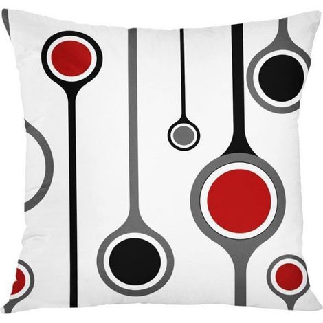Housse De Coussin - 45x45 Cm - Lot De 4 - Rouge Noir Blanc Gris - Design Abstrait Moderne (1/4)