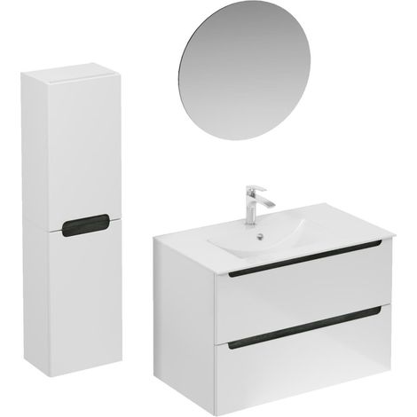 Naturel Mobiletto da bagno con lavabo comprensivo di miscelatore per lavabo Naturel Stilla bianco lucido, bocca e sifone (KSETSTILLA005)