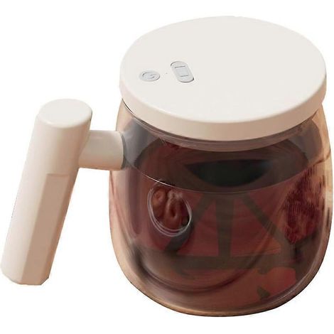 Selbstmischender Glas-Kaffeebecher, 400 ml selbstmischender Reisebecher, USB-aufladbar, zum Mischen von Kaffee und Milch (khakifarben). (1/5)