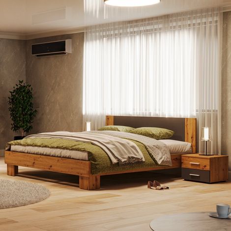 Letto matrimoniale Meria 180x200 con comodini integrati antracite e rovere (1/5)