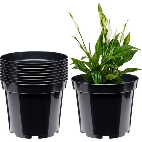 Garronda Pots Horticulture Ronds Pots pour Culture de Plants de Plantes et Fleurs GD-0025 (10 Pièces Noir, ⌀ 32,7cm H 26cm)