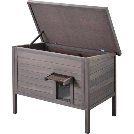 Maison extérieure chat étanche, abri bois pour chat et lapin, isolation mousse, toit ouvrant et volets PVC, 86 x 56 x 69 cm (1/5)