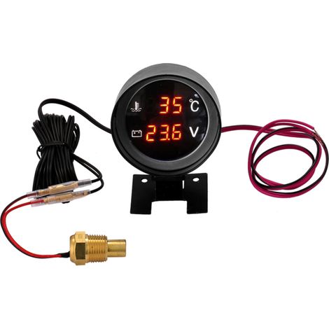 Jauge de température d'eau numérique ronde à LED pour voiture et camion, capteur de température, voltmètre et multimètre 2 en 1 (12 V/24 V).