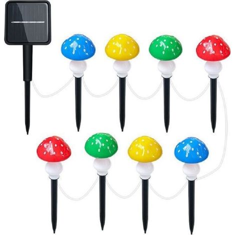 Lampes Solaires de Jardin Champignons - Lot de 8 - IP65 Étanche 8 Modes - Décoratives pour Pelouse, Patio, Clôture, Balcon - Noël, Halloween (1/5)