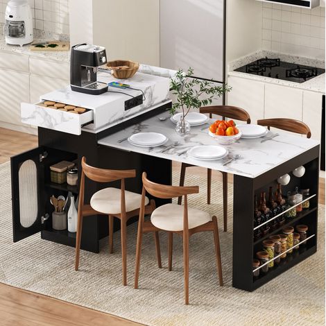Tavolo da cucina allungabile con ruote, piano pieghevole e prese integrate, nero HAVRYA (1/5)