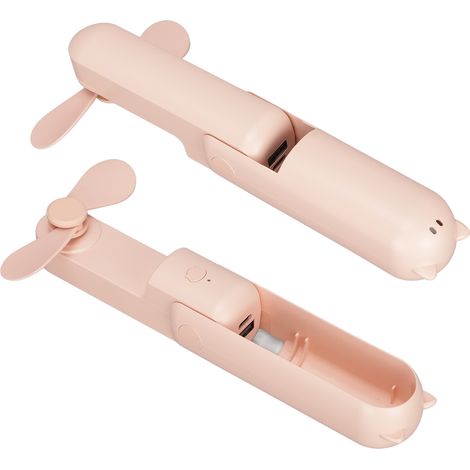 Mini ventilateur de poche pliable, silencieux et mignon, avec batterie externe USB intégrée, rose girly (1/5)
