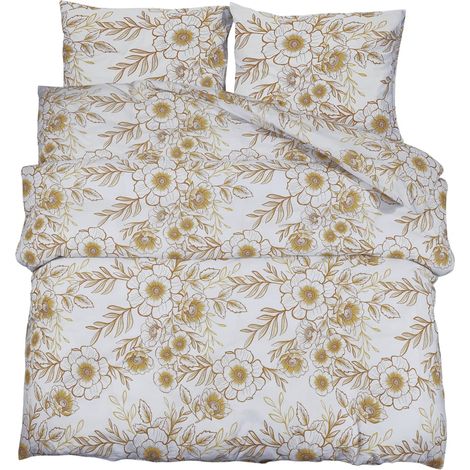 Ensemble de housse de couette,Parures de lit blanc et marron 200x200 cm Coton CFW33363 (1/5)