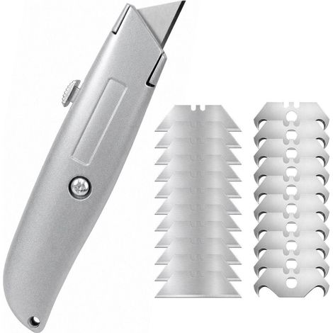 Teppichmesser Set mit Trapez- & Hakenklingen, Aluminiumgehäuse, Selbstverriegelung