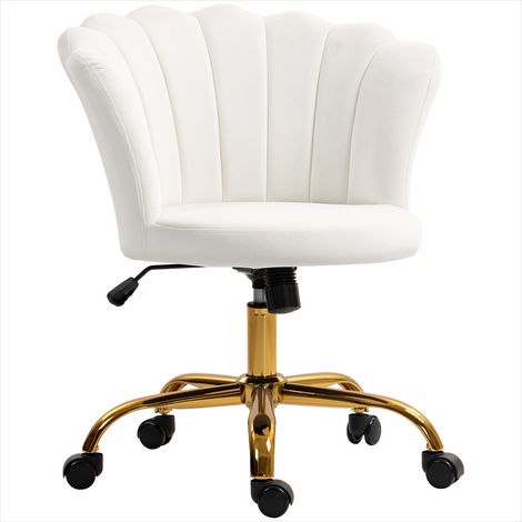 Chaise de bureau en velours blanc, dossier pétale, hauteur réglable de 48 à 58 cm (1/5)