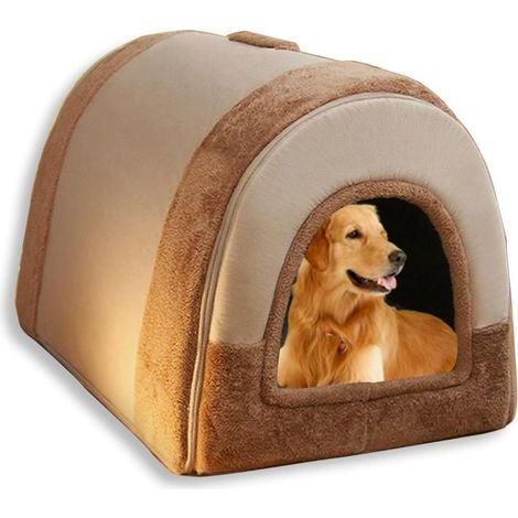 Cage 2 en 1 pour Chiens et Chats, Apaisante et Chauffante, Lavable, Amovible, Anti-Anxiété (Marron, XL, 65 x 53 x 50 cm) (1/5)