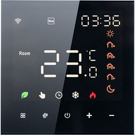 Intelligenter Thermostat 16A, sprachgesteuertes programmierbares Temperaturbedienfeld, Bodenthermostatschalter für Klimaanlagen (Schwarz)