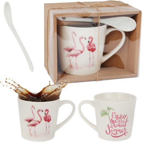 Flamingo Keramikbecher und Löffel Geschenkset (1/5)