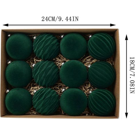 Boules De Noël - Velours Nourri - 6 cm - Accrochage Facile Avec Boucle Métallique - Pour Arbre Porte Mur - Lot De 12