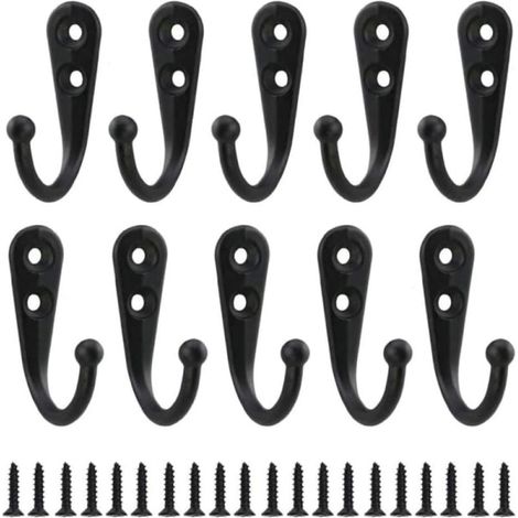 Crochets simples en alliage de zinc, paquet de 10 avec vis, couleur noire, fixation murale robuste pour rangement et organisation. (1/5)