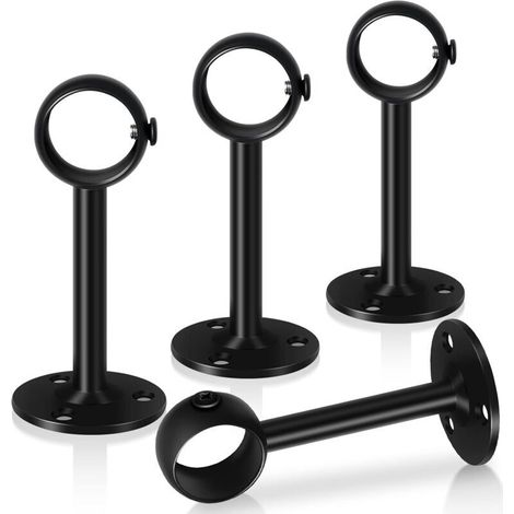 Confezione da 4 supporti per aste per tende da 33 mm, neri, resistenti, in acciaio inox, per aste per tende, armadi, guardaroba, soffitti. (1/4)