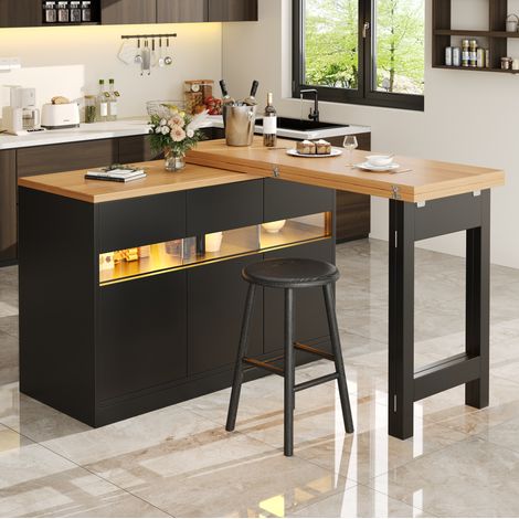 Tavolo bar estensibile con LED e vano contenitore, 120-180 cm, MDF nero e naturale DESVIAE (1/5)