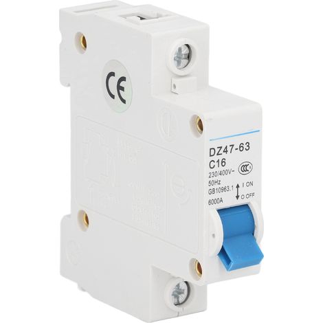 1P disjoncteur miniature 16A, protection court-circuit, montage sur rail DIN, pouvoir de coupure 6000A 230V 400V, boîtier Pa66 (1/5)
