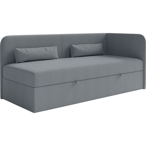 Selsey Calmmo – Jugendbett 90x200 mit Bettkasten, Chenille-Bezug, Kopfteil rechts, Dunkelgrau (1/5)