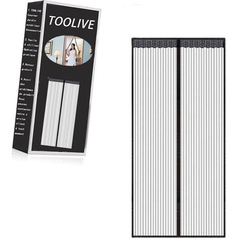 Zanzariera magnetica per porta – Rete ultra resistente, chiusura magnetica dall'alto verso il basso, chiusura automatica, mantiene l'aria fresca all'interno (80x210 cm, nera) (1/5)