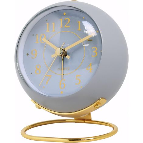 Réveil analogique alimenté par piles pour voyage, chambre à coucher, étagère, chevet, salon, design rétro, en métal, avec veilleuse, horloge à quartz simple, sans tic-tac, bleu silencieux