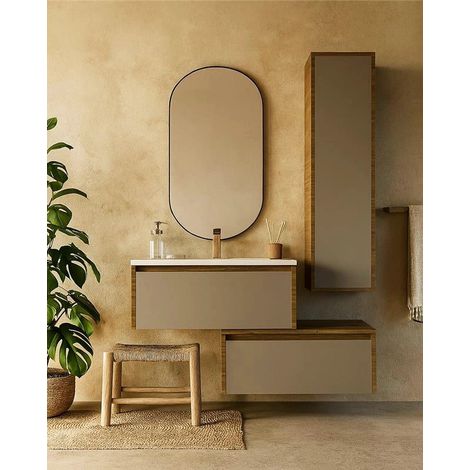 Exagonshop Mobile bagno tortora opaco noce 80x47 Siena con