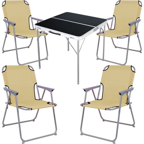 5-teiliges Campingmöbel Set schwarz 80x80x70cm Beige-MMC330883B+4xMPO2600B (1/4)