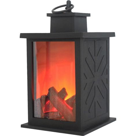 Mini cheminée électrique avec lanterne à effet flamme LED pour décoration de Noël intérieure et extérieure, grand format carré (1/5)