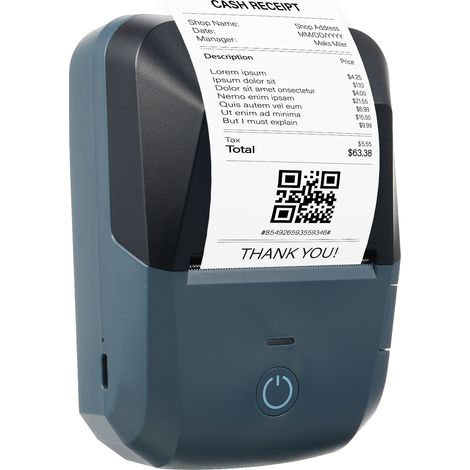 Imprimante de reçus portable 58 mm, mini étiqueteuse thermique sans fil, connexion Bluetooth et USB, résolution 203 dpi, rouleau de papier thermique de 5 cm (2 pouces), compatible Android/iOS, idéale (1/5)