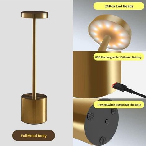 Lampe De Table - LED 3W - Rechargeable USB - Commande Tactile - 3 Températures De Couleur 3 Niveaux De Luminosité - Noir - D80xH340mm (1/5)