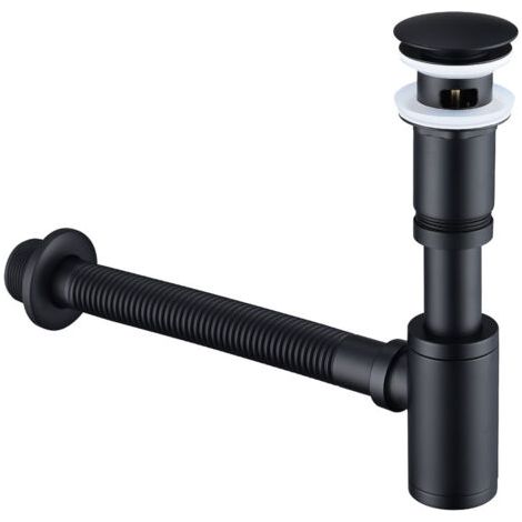Siphon de lavabo avec bonde Siphon universel et bonde d'écoulement de salle de bain plein pour lavabo noir mat 1/4 x 30 mm siphon pop-up, bonde vidage syphon (1/5)