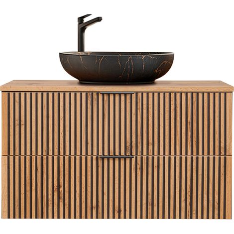 Mueble lavabo individual 100cm Gaia Madera y Negro - Lavabo Negro (1/4)