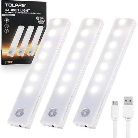 Motion Sensor LED Under Cabinet Night Light for Kitchen & Wardrobe (3-Pack) (1/5)