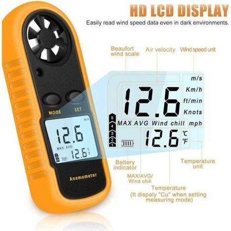 Anémomètre - Précision ±5% - Écran LCD Rétroéclairé - Pour Extérieur CVC Drones - 0 À 30 M/S - 1 Pièce (1/4)